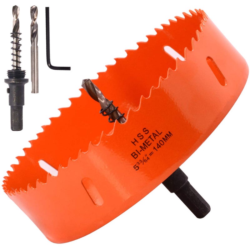Koopi 5 1/2 Inch Hole Saw with Arbor  140mm Bi-Metal Hole Cutter for Easily Drilling in Wood  Plastic  Plywood  Thin Metal (5.5 inch Dia.)